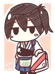  artist_name blue_skirt blush_stickers box brown_hair dated gift gift_box giving hair_between_eyes hakama_skirt heart holding holding_gift incoming_gift japanese_clothes kaga_(kantai_collection) kantai_collection long_hair looking_at_viewer muneate rexlent ribbon side_ponytail skirt solo tasuki valentine 