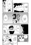  3girls admiral_(kantai_collection) blush cheek_pinching comic crayon_shin-chan eyebrows glasses greyscale highres ise_(kantai_collection) kantai_collection korean maya_(kantai_collection) monochrome multiple_girls nohara_shinnosuke ooyodo_(kantai_collection) open_mouth pinching ponytail shide_kouri short_hair thick_eyebrows 