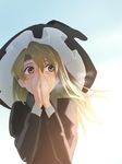  alternate_costume amino_(tn7135) bad_id bad_pixiv_id black_coat blonde_hair blue_sky breath cold day hair_blowing hands_together hat kirisame_marisa long_hair long_sleeves looking_to_the_side signature sky solo sunlight touhou upper_body wind witch_hat yellow_eyes 
