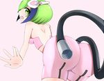 android ass bare_arms bare_shoulders bent_over bike_shorts blue_hair blush bra breasts dimension_w green_eyes green_hair headgear horoooo huge_ass leaning leaning_forward looking_at_viewer looking_back medium_breasts multicolored_hair open_mouth pink_shorts shiny shiny_clothes shiny_hair shiny_skin short_hair shorts solo streaked_hair tail underwear yurizaki_mira 