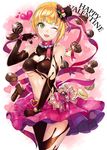  ashita_(2010) bad_id bad_twitter_id blonde_hair breasts chocolate chocolate_clothes gloves green_eyes hat idolmaster idolmaster_cinderella_girls looking_at_viewer medium_breasts miyamoto_frederica one_eye_closed open_mouth short_hair smile solo valentine 