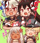  anchor_hair_ornament bangs battleship_hime battleship_water_oni bean black_hair cameo crossed_bangs hair_ornament hat highres kantai_collection kobone mask mask_on_head multiple_girls musashi_(kantai_collection) nagato_(kantai_collection) peaked_cap prinz_eugen_(kantai_collection) red_eyes ro-500_(kantai_collection) setsubun shinkaisei-kan silver_hair sketch tan translation_request twintails white_skin 