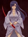  1girl ayatsuji_ayase black_eyes black_hair breasts cleavage hair_over_one_eye katana lips long_hair natto_soup rakudai_kishi_no_cavalry smile sword weapon 