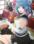  :d altar banned_artist bare_shoulders blue_eyes blue_hair book carrying character_doll double_bun elbow_gloves gloves hamakaze_(kantai_collection) hat hina_ningyou hinamatsuri hishimochi holding kantai_collection looking_at_viewer neckerchief official_art open_mouth paseri plant ribbon school_uniform serafuku shirt short_hair sleeveless sleeveless_shirt smile solo statue upper_body urakaze_(kantai_collection) white_gloves window wooden_floor yellow_ribbon 