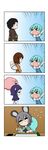  &gt;_&lt; 4girls 4koma =_= absurdres animal_ears arms_up baby baby_carrier babywearing bespectacled black_hair blue_hair brown_hair calligraphy_brush capelet chibi closed_eyes comic emphasis_lines failure flying_teardrops gem glasses gradient gradient_background grey_hair head_tilt highres hood hug hug_from_behind jewelry juliet_sleeves kumoi_ichirin long_sleeves mouse_ears multiple_boys multiple_girls nazrin necklace open_mouth outstretched_arms paintbrush pendant puffy_cheeks puffy_sleeves purple_hair rakugaki-biyori recurring_image scroll shouting silent_comic sweatdrop tatara_kogasa touhou unzan 