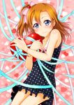  blue_eyes heart hiro9779 kousaka_honoka looking_at_viewer love_live! love_live!_school_idol_project one_side_up orange_hair polka_dot short_hair smile solo valentine 