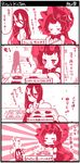  4koma battleship_hime blush_stickers breasts cleavage comic cookie cooking eating food hairband holding horns isolated_island_oni kantai_collection kobone lolita_hairband long_hair medium_breasts mittens monochrome multiple_girls shinkaisei-kan smile spaghetti_strap translation_request 