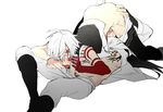  2boys 69 allen_walker anal ass black_hair blush bottomless cadsu cum cum_in_mouth d.gray-man drooling fellatio fingering kanda_yuu long_hair male_focus multiple_boys oral saliva sex short_hair simple_background tattoo white_hair wince yaoi 