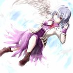  ao-shiba boots finger_to_mouth hair_tucking kishin_sagume red_eyes single_wing solo touhou white_hair wings 