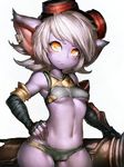  :s bare_shoulders breasts cameltoe covered_nipples earrings elbow_gloves fingerless_gloves fumio_(rsqkr) gloves goggles goggles_on_head hand_on_hip hips jewelry league_of_legends looking_at_viewer navel pointy_ears purple_skin rocket_launcher short_hair silver_hair simple_background small_breasts solo thighs tristana underboob weapon white_background wide_hips yellow_eyes yordle 