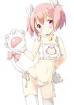  absurdres bell bell_collar bra breasts cat_cutout cat_ear_panties cat_lingerie cat_paws cat_tail choker cleavage cleavage_cutout collar gloves hair_ribbon highres jingle_bell kaname_madoka mahou_shoujo_madoka_magica meme_attire navel panties paw_gloves paws pink_eyes pink_hair ribbon short_twintails side-tie_panties small_breasts solo tail thighhighs tsubaki_(tatajd) twintails underwear underwear_only white_bra white_panties 