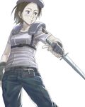  beret blue_eyes breasts brown_hair fingerless_gloves gloves hat inu_(aerodog) jill_valentine lips resident_evil short_hair short_sleeves solo weapon 