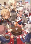  :d anchor anchor_hair_ornament apron bismarck_(kantai_collection) blonde_hair blue_eyes blush_stickers book bowl breasts cake carrot cat chocolate chocolate_cake covered_navel crop_top dress eighth_note flower food german graf_zeppelin_(kantai_collection) green_eyes hair_flower hair_ornament heart highres kantai_collection large_breasts long_hair low_twintails military military_uniform mixing_bowl multiple_girls musical_note no_hat no_headwear onion oota_yuuichi open_mouth ponytail prinz_eugen_(kantai_collection) red_hair ro-500_(kantai_collection) sailor_collar sailor_dress school_swimsuit short_hair sideboob silver_hair smile spatula spoken_flower spoken_heart spoken_musical_note spoken_sweatdrop sweatdrop swimsuit swimsuit_under_clothes tan tanline translated twintails uniform unsinkable_sam valentine z1_leberecht_maass_(kantai_collection) z3_max_schultz_(kantai_collection) 