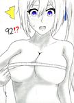  ! 1girl ? breasts bust_measuring female kawakami_mai large_breasts measuring mole monochrome musaigen_no_phantom_world nude simple_background solo spot_color tape_measure 