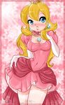  1girl blossomppg breasts cleavage dress eyelashes princess_peach solo super_mario_bros. thick_lips thighs wide_hips 