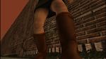  1girl 3d boots female hack heather_mason legs miniskirt outdoors silent_hill silent_hill_3 skirt sky sleeveless solo upskirt wall wristband 