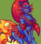  alphys breasts cleavage clothed clothing eyewear fangs female female/female fish glasses hair humanoid lingerie lizardboobie long_hair marine muscular muscular_female pirate red_hair reptile scalie shocked size_difference smile sweat undertale undyne video_games 
