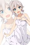  anastasia_(idolmaster) blue_eyes blush dress hitotsuki_nanoka idolmaster idolmaster_cinderella_girls jewelry necklace open_mouth short_hair short_twintails silver_hair smile solo twintails zoom_layer 
