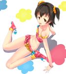  akagi_miria arm_support black_hair breasts brown_eyes from_above highres idolmaster idolmaster_cinderella_girls open_mouth pikapikapop q_(ed69) short_hair sitting small_breasts smile solo twintails wariza 