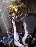  blonde_hair from_behind green_eyes highres japanese_clothes kisa_(k_isa) long_hair looking_back mizuhashi_parsee pointy_ears silk solo spider_web touhou 