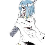  blood blood_on_face bloody_hands blue_hair cape mahou_shoujo_madoka_magica miki_sayaka mizuki_(flowerlanguage) simple_background sketch solo sword weapon 