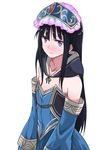  atelier_(series) atelier_meruru atelier_totori bangs bare_shoulders black_hair blue_dress blue_sleeves blush collarbone cosplay detached_sleeves dress flat_chest hat long_hair long_sleeves maromi_(am97) md5_mismatch mimi_houllier_von_schwarzlang mole mole_under_eye purple_eyes sidelocks simple_background solo totooria_helmold totooria_helmold_(cosplay) very_long_hair white_background 