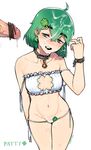  1girl adapted_costume ahoge bell blush breasts cat_lingerie censored cleavage_cutout clover clover_cutout clover_hair_ornament collar cum earrings facial four-leaf_clover_hair_ornament green_eyes green_hair hair_ornament hairclip hetero highres jewelry jingle_bell lowleg lowleg_panties meme_attire navel original panties parody patty_(taikodon) penis pussy_juice saint_patrick's_day short_hair side-tie_panties small_breasts smile solo_focus taikodon underwear underwear_only 
