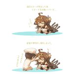  1girl =_= admiral_(kantai_collection) ahoge back bare_shoulders boots brown_hair cannon chibi closed_eyes crying detached_sleeves double_bun faceless faceless_male hairband half-closed_eyes hand_on_another's_head hat headgear highres itsukia japanese_clothes kantai_collection kongou_(kantai_collection) leg_hug long_hair machinery military military_hat military_uniform nontraditional_miko open_mouth peaked_cap petting ribbon-trimmed_sleeves ribbon_trim seiza sitting skirt smile streaming_tears tears thigh_boots thighhighs translated uniform 