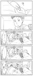  5koma bed comic glasses_boy_(osomatsu-san) greyscale highres hood hoodie kayoko_(panchlora) male_focus matsuno_ichimatsu messy_hair monochrome multiple_boys osomatsu-kun osomatsu-san pajamas sleeping spiked_hair translation_request under_covers 