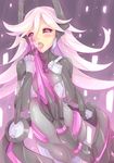  armor azure_striker_gunvolt black_sclera bodysuit crystal dunceneygak licking oral pantera_(gunvolt) pink_hair purple_eyes tail tongue 