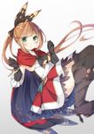  aqua_eyes black_gloves black_legwear boots bow brown_hair cape clarisse_(granblue_fantasy) gloves granblue_fantasy green_eyes hair_bow highres long_hair looking_at_viewer open_mouth ponytail potion ribbed_sweater skirt solo sweater taiyaki_(astre) thighhighs 