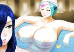  2girls aqua_eyes areolae bath blue_hair breasts celestia_(my_little_pony) eyes_closed huge_breasts long_hair luna_(my_little_pony) lvl_(sentrythe2310) multiple_girls my_little_pony my_little_pony_friendship_is_magic nipples nude parted_lips rubber_duck short_hair smile wet 