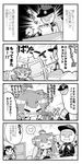  &gt;_&lt; 2girls 4koma :i ^_^ admiral_(kantai_collection) ahoge ahoge_wag blush closed_eyes closed_mouth comic commentary_request expressive_hair flying_sweatdrops greyscale hat headgear heart heart_ahoge herada_mitsuru highres kantai_collection kirishima_(kantai_collection) kongou_(kantai_collection) long_hair military military_uniform monochrome multiple_girls nontraditional_miko peaked_cap short_hair smile spoken_heart translated uniform valentine wavy_mouth wide_sleeves 