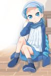  1girl blue_eyes blue_hair braid female hat highres kanban_musume_wa_sashiosae long_hair looking_at_viewer scarf shinonome_isuzu skirt solo suzushiro_seri sweater 