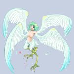  1girl breasts female full_body green_hair harpy monster_girl open_mouth original seirei_(mimi_toka) short_hair small_breasts solo wings 