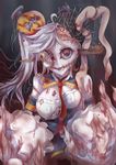  breasts dunceneygak extra_eyes gore guro intestines large_breasts long_tongue monster_girl nail pumpkin purple_hair red_eyes stitches tongue zombie zombie_girl 