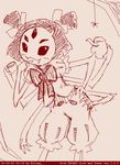  dated extra_eyes fangs itimu looking_at_viewer monochrome monster_girl muffet multi_limb multiple_arms multiple_eyes pigtails short_hair short_twintails simple_background solo spider spider_girl twintails undertale 