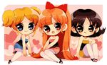  black_hair blonde_hair blossom_(ppg) blue_eyes bubbles_(ppg) buttercup_(ppg) cartoon_network chibi green_eyes open_mouth powerpuff_girls red_eyes red_hair sitting smile tagme tongue_out 