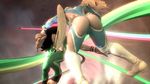  ass back black_hair blonde_hair boots breasts cleavage cornrows crotch dark_skin huge_ass laura_matsuda leotard long_hair pigtails rainbow_mika street_fighter street_fighter_v twintails wrestling_outfit wristband 