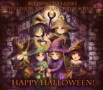  6+girls artist_request black_hair blonde_hair blue_eyes blush brown_hair demon&#039;s_souls demon's_souls from_software green_eyes halloween lips looking_at_viewer multiple_girls red_eyes souls_(from_software) witch witch_hat 