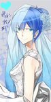  1girl akame_ga_kill! blue_eyes blue_hair esdeath hair_ornament official_art smile square_enix tashiro_tetsuya wedding_dress 