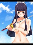  1girl black_hair blush breasts fairy_tail female gaston18 kagura_mikazuchi large_breasts navel nude solo sword weapon 