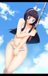  1girl black_hair blush breasts fairy_tail female gaston18 kagura_mikazuchi large_breasts solo sword topless weapon 