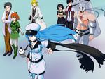  akame_ga_kill! anchor belt black_eyes black_hair blonde_hair blue_eyes blue_hair bols boots breasts cap cleavage cross cyborg dog dr._stylish drag009 esdeath eyes_closed feather flamethrower food fringe gas_mask glasses hekatonkheires jacket kurome_(akame_ga_kill!) labcoat long_hair mechanical_arms military_uniform multiple_boys multiple_girls orange_eyes orange_hair ponytail robe run_(akame_ga_kill!) scar scarf school_uniform serafuku seryu_ubiquitous shirtless skirt smile stubble suit thighhighs tie very_long_hair wave_(akame_ga_kill!) weapon white_hair white_legwear 