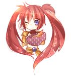  1girl belt blush breasts long_hair midriff nanaly_fletch navel one_eye_closed purple_eyes red_hair smile tales_of_(series) tales_of_destiny_2 twintails 