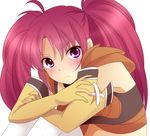  1girl blush boots breasts elbow_gloves gloves long_hair midriff nanaly_fletch purple_eyes red_hair tales_of_(series) tales_of_destiny_2 thigh_boots twintails 