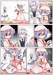  ? apron ascot bat_wings blue_hair blush braid brooch closed_eyes comic directional_arrow fang fang_out hat hat_ribbon highres izayoi_sakuya jewelry maid maid_headdress mob_cap multiple_girls open_mouth plug puffy_sleeves red_eyes remilia_scarlet ribbon short_hair short_sleeves silver_hair skirt skirt_set smile star tamahana touhou translated trembling twin_braids vacuum_cleaner waist_apron wings wrist_cuffs 