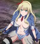  1girl alicia_(queen&#039;s_blade) alicia_(queen's_blade) blonde_hair breasts large_breasts long_hair nipples queen&#039;s_blade queen's_blade sitting solo stitched torn_clothes 
