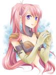 1girl blush breasts choker elbow_gloves gloves lips long_hair nanaly_fletch purple_eyes red_hair smile tales_of_(series) tales_of_destiny_2 twintails 