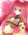  1girl belt blush breasts choker cleavage elbow_gloves gloves long_hair midriff nanaly_fletch navel purple_eyes red_hair smile tales_of_(series) tales_of_destiny_2 twintails 
